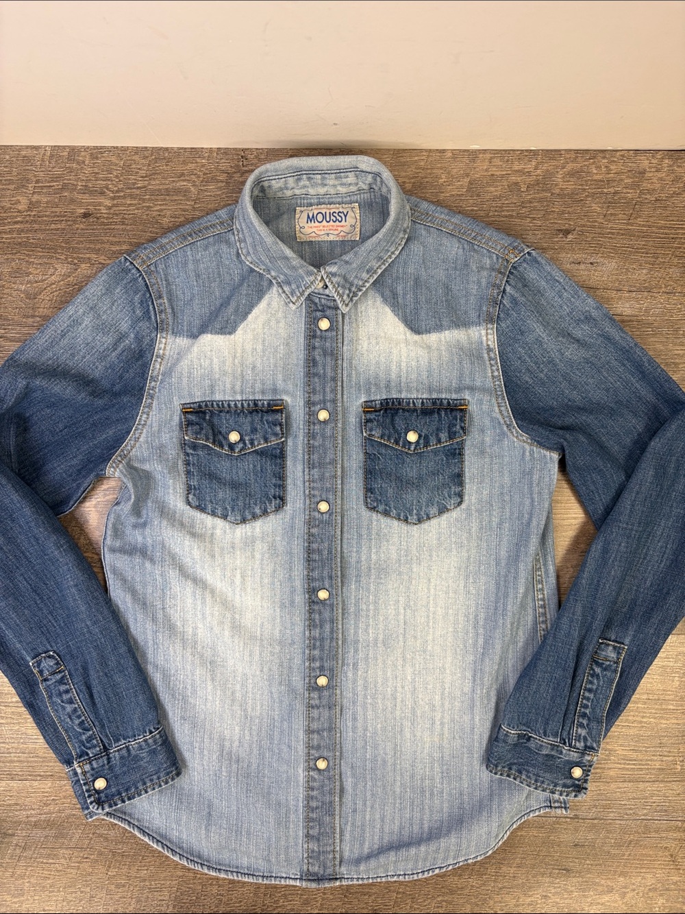 Moussy Two-Tone Western Denim Snap Shirt Size F